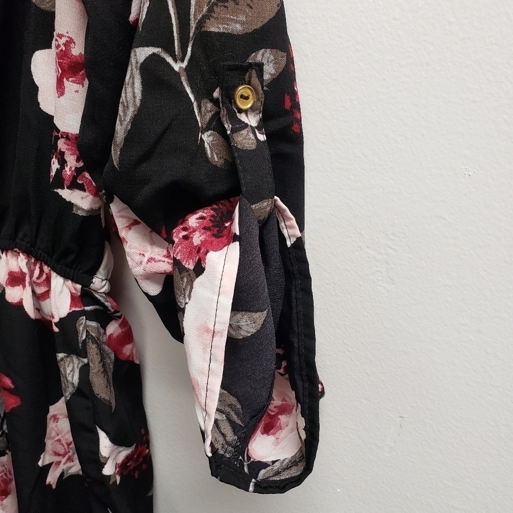 Justify Womens Black Floral Zipper Dress Size Medium - Picture 4 of 6